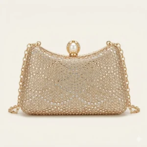 Royal Golden Full-Rhinestone Party Clutch with Premium Pearl Kiss-Lock Clasp