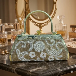 Stone Party Bag- Rhinestone Embellished Party Clutch Bag - Golden Premium