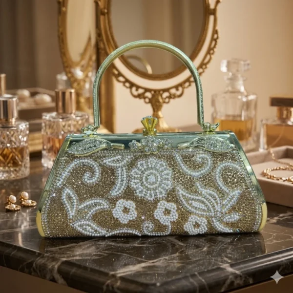 Stone Party Bag- Rhinestone Embellished Party Clutch Bag - Golden Premium