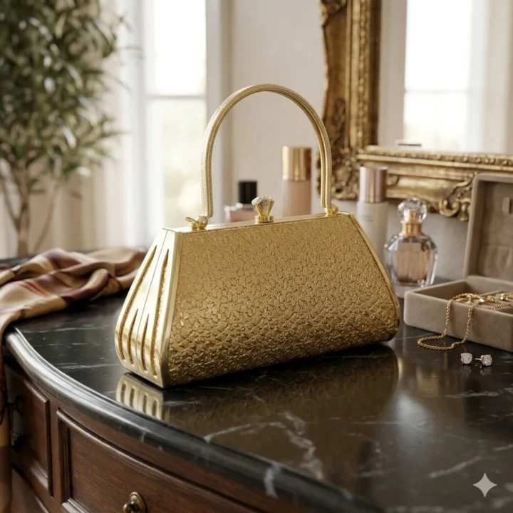 Stone Party Bag- Rhinestone Embellished Party Clutch Bag - Golden Premium