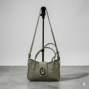 Trendy Olive Woven Textured Handbag & Crossbody Sling