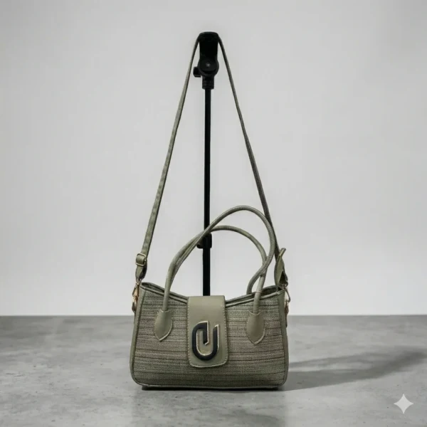 Trendy Olive Woven Textured Handbag & Crossbody Sling
