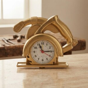 Vintage Brass-Finish Tool-Themed Table Clock