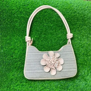 Elegant Floral Accent Summer Jute-Style Shoulder Bag
